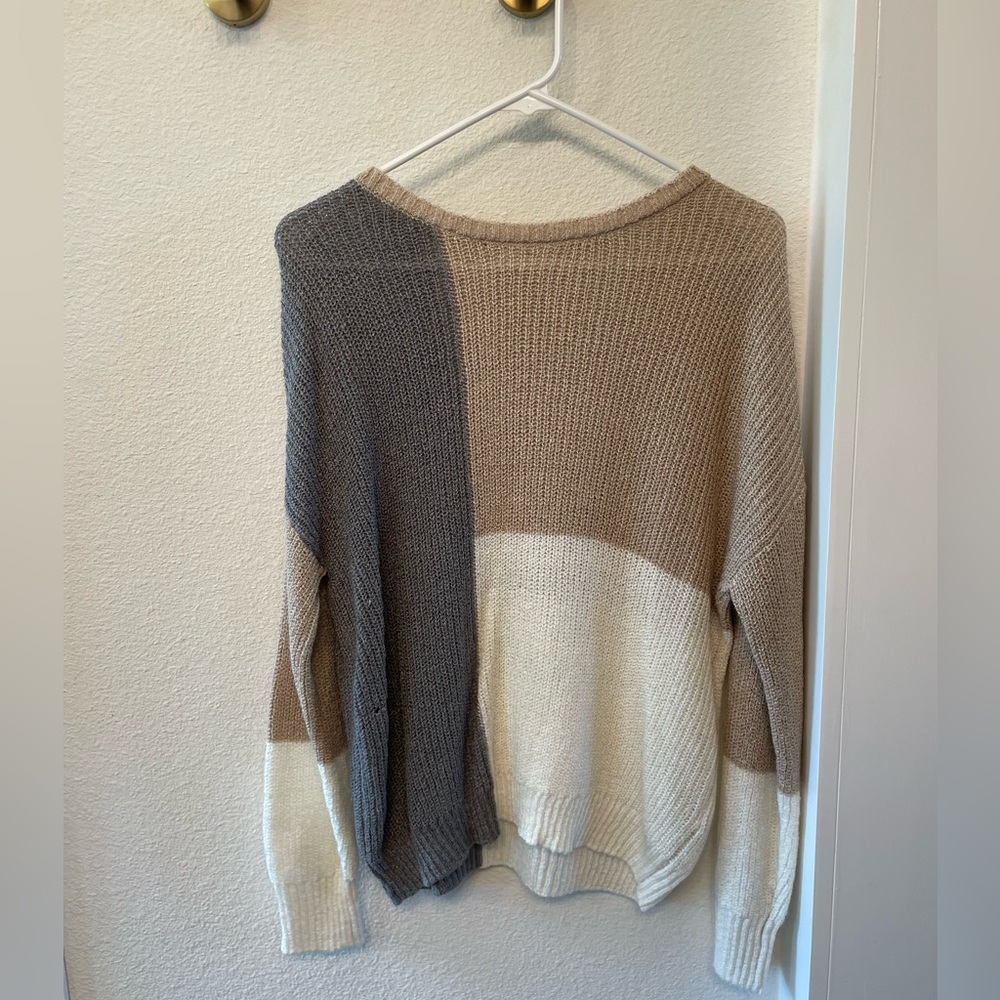 Colorblock Sweater in Gray, Tan, and Cream
